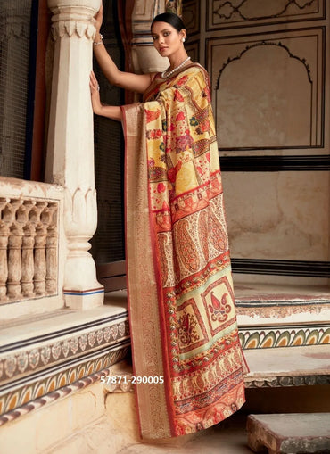 Yellow Soft Silk Printed Casual-Wear Saree
