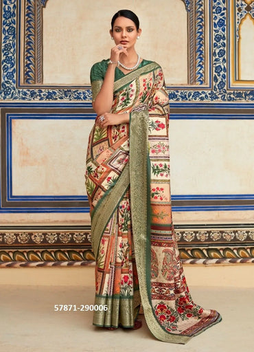 Green Soft Silk Printed Casual-Wear Saree