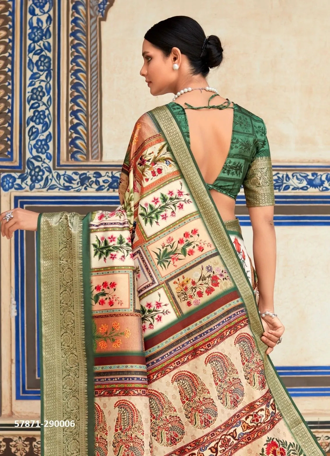 Green Soft Silk Printed Casual-Wear Saree