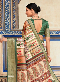 Green Soft Silk Printed Casual-Wear Saree