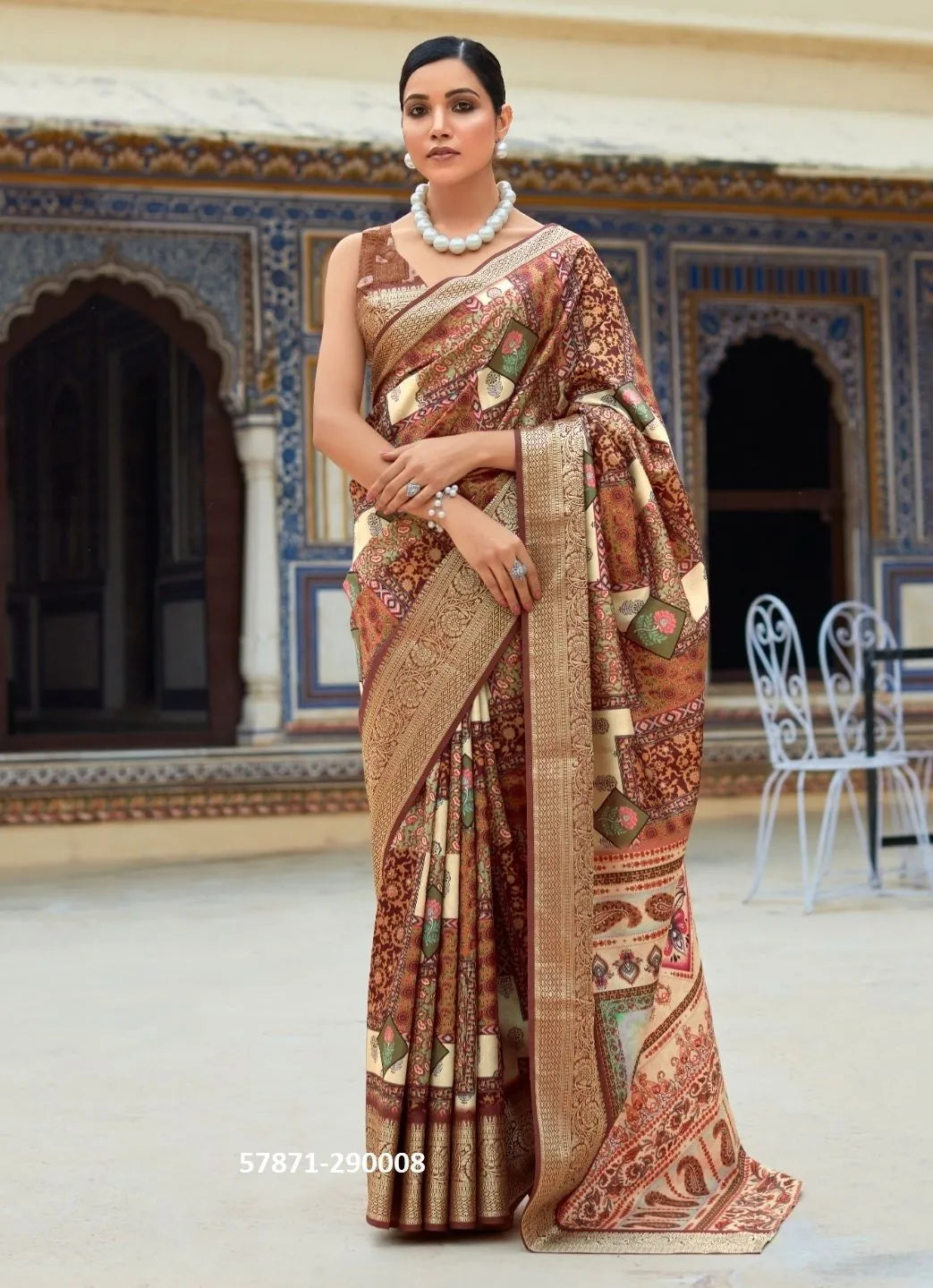Brown Soft Silk Printed Casual-Wear Saree