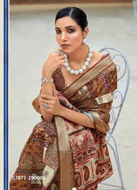 Brown Soft Silk Printed Casual-Wear Saree
