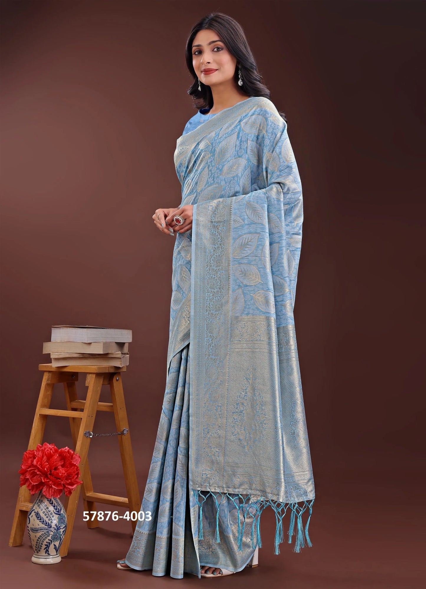 Sky Blue Cotton Woven Evening-Wear Handloom Saree