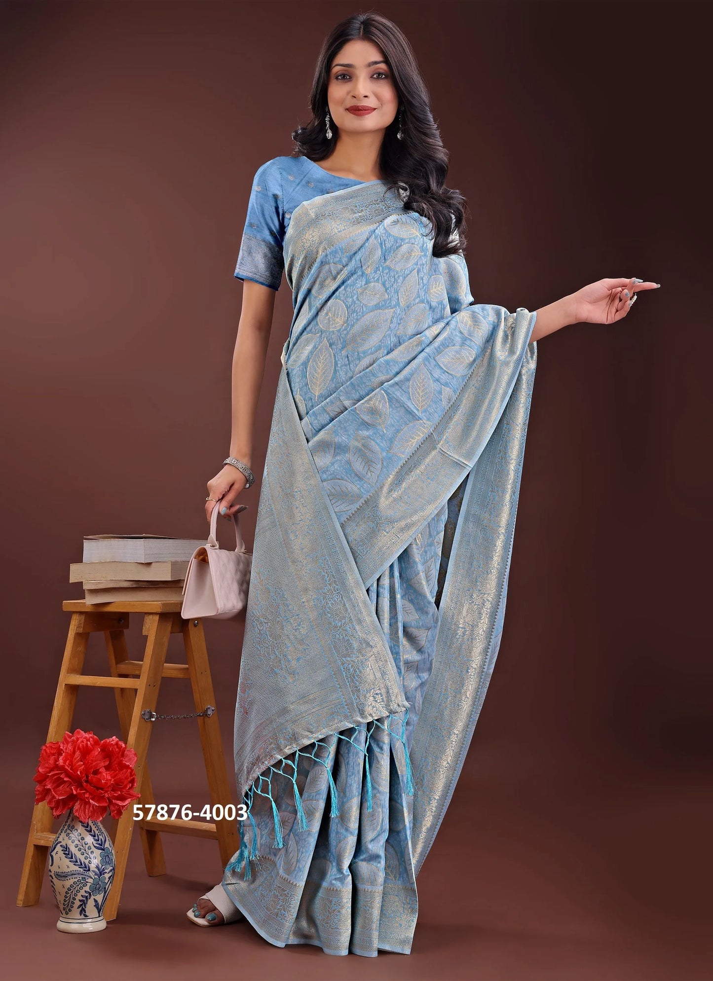Sky Blue Cotton Woven Evening-Wear Handloom Saree