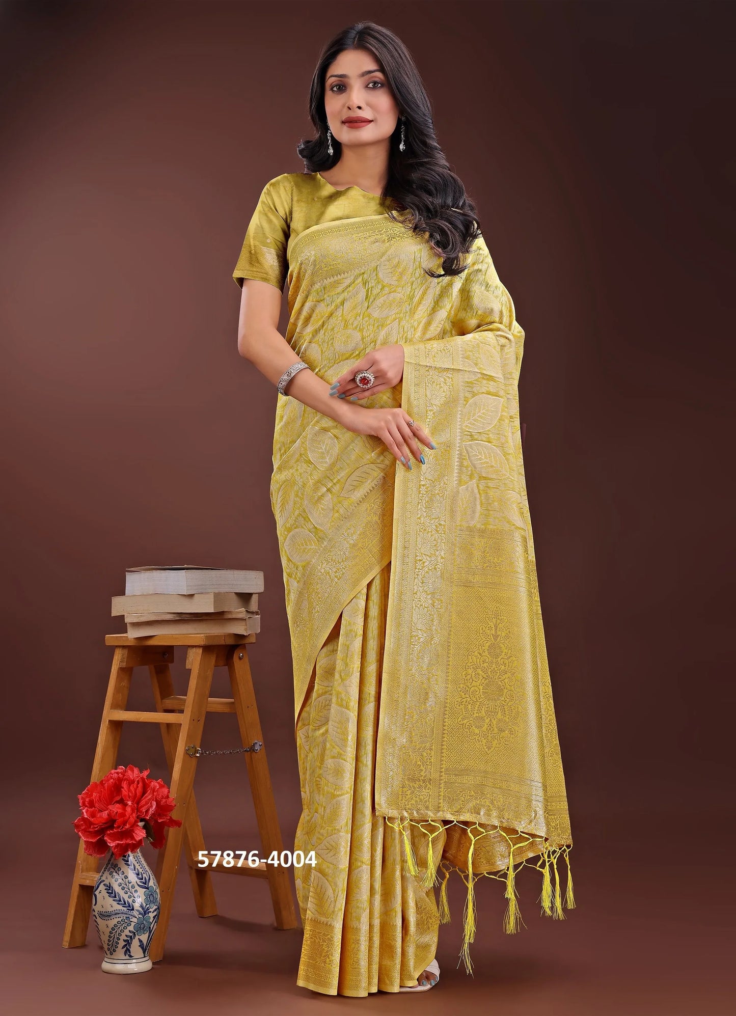 Yellow Cotton Woven Evening-Wear Handloom Saree