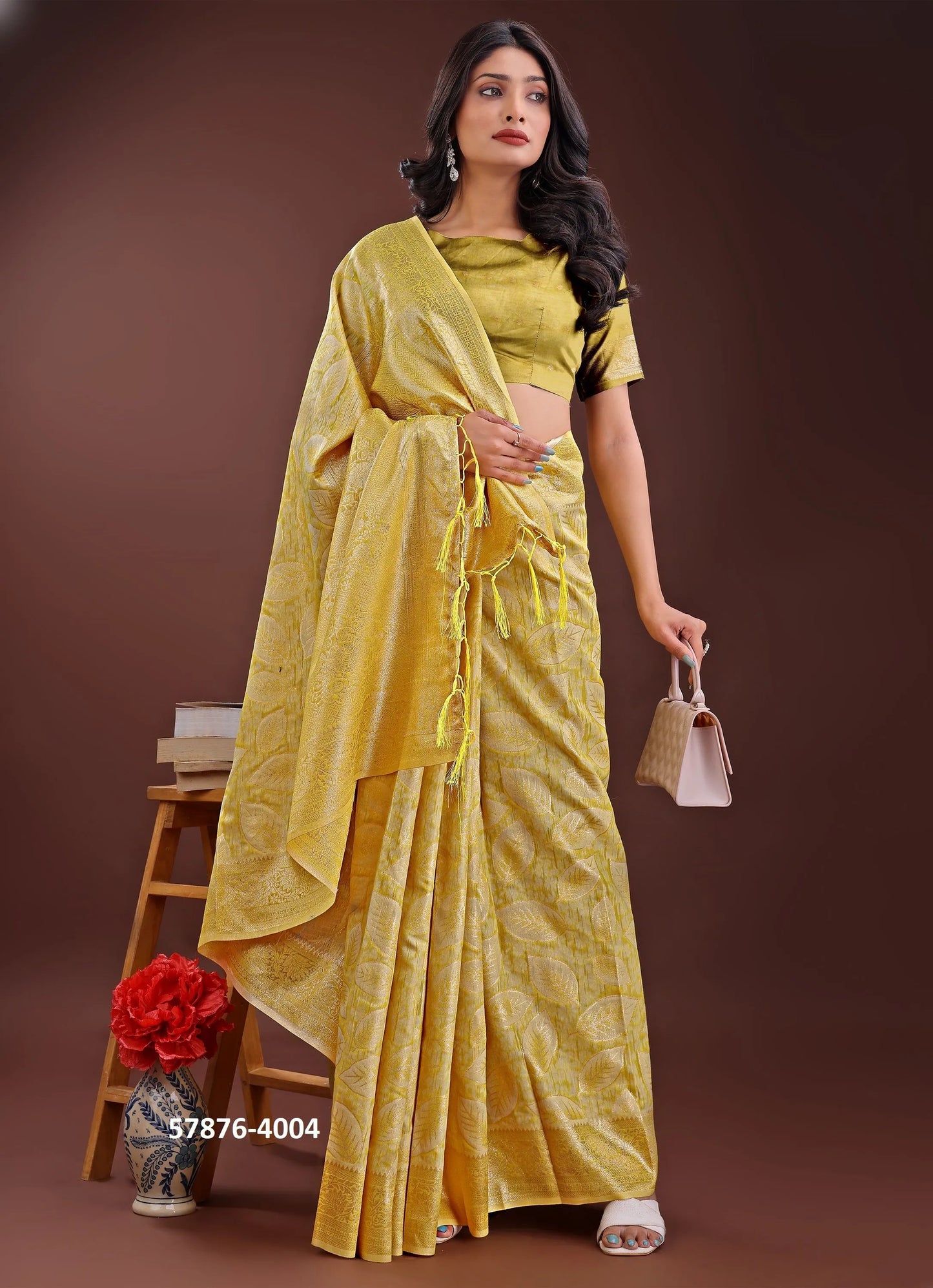 Yellow Cotton Woven Evening-Wear Handloom Saree
