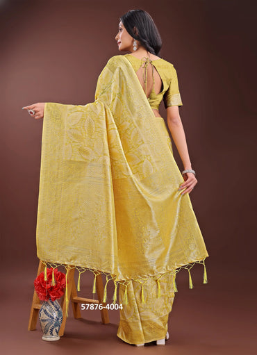 Yellow Cotton Woven Evening-Wear Handloom Saree