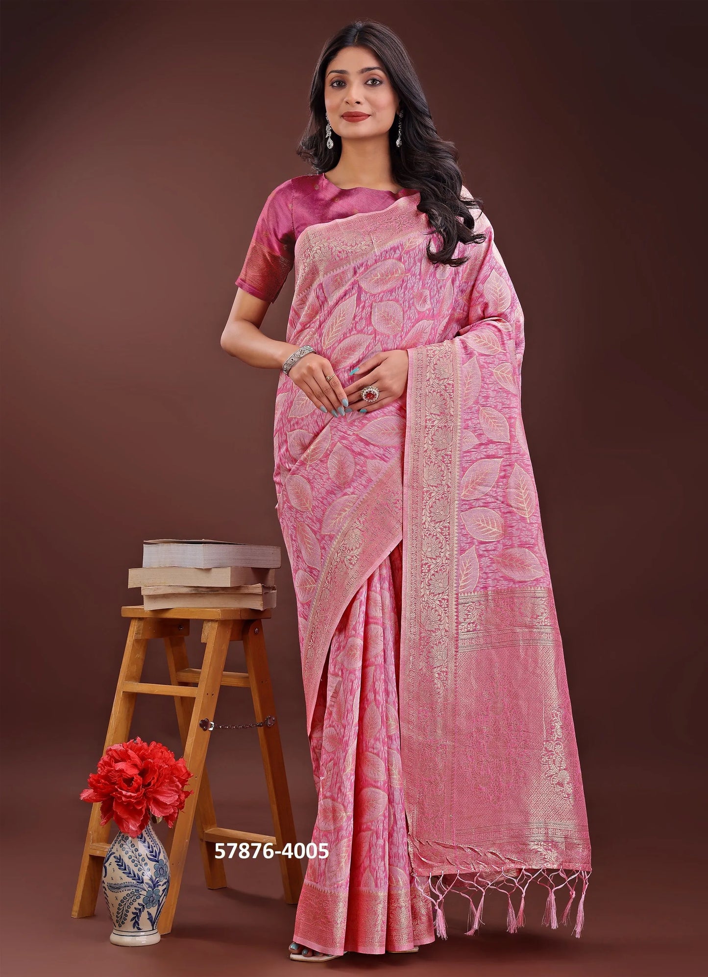 Dark Pink Cotton Woven Evening-Wear Handloom Saree