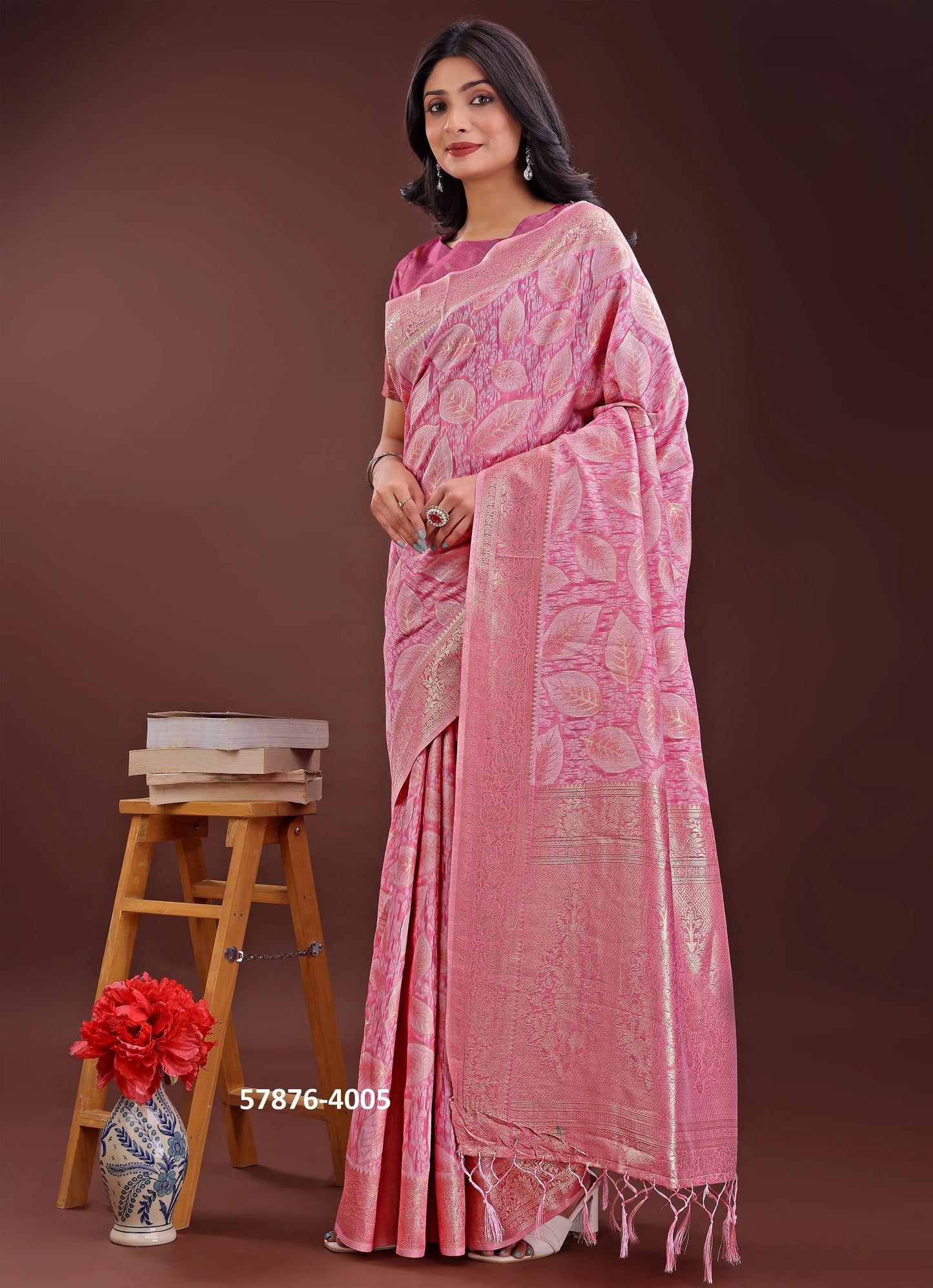 Dark Pink Cotton Woven Evening-Wear Handloom Saree