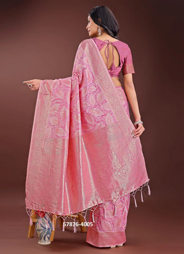 Dark Pink Cotton Woven Evening-Wear Handloom Saree