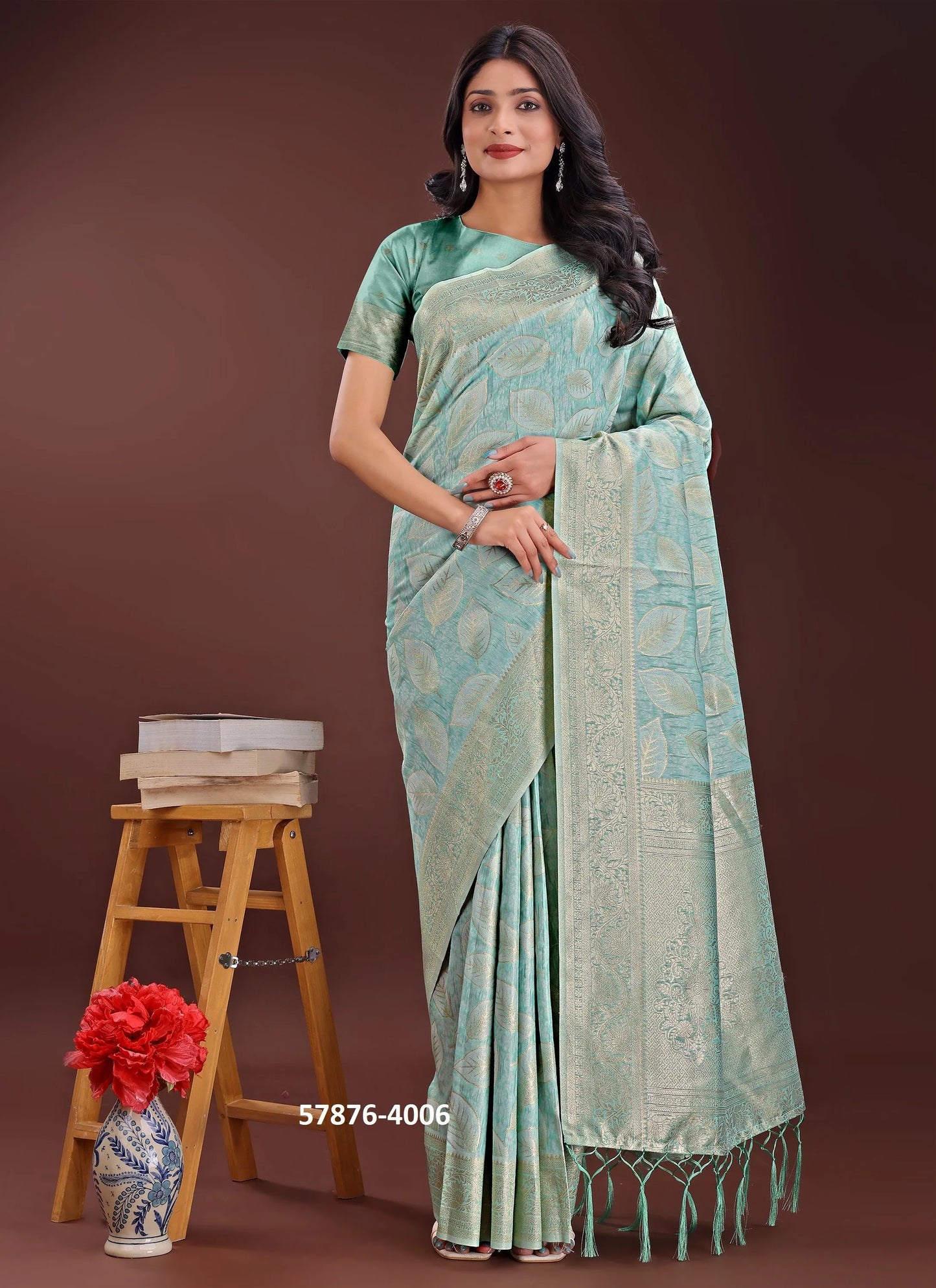 Light Teal Blue Cotton Woven Evening-Wear Handloom Saree