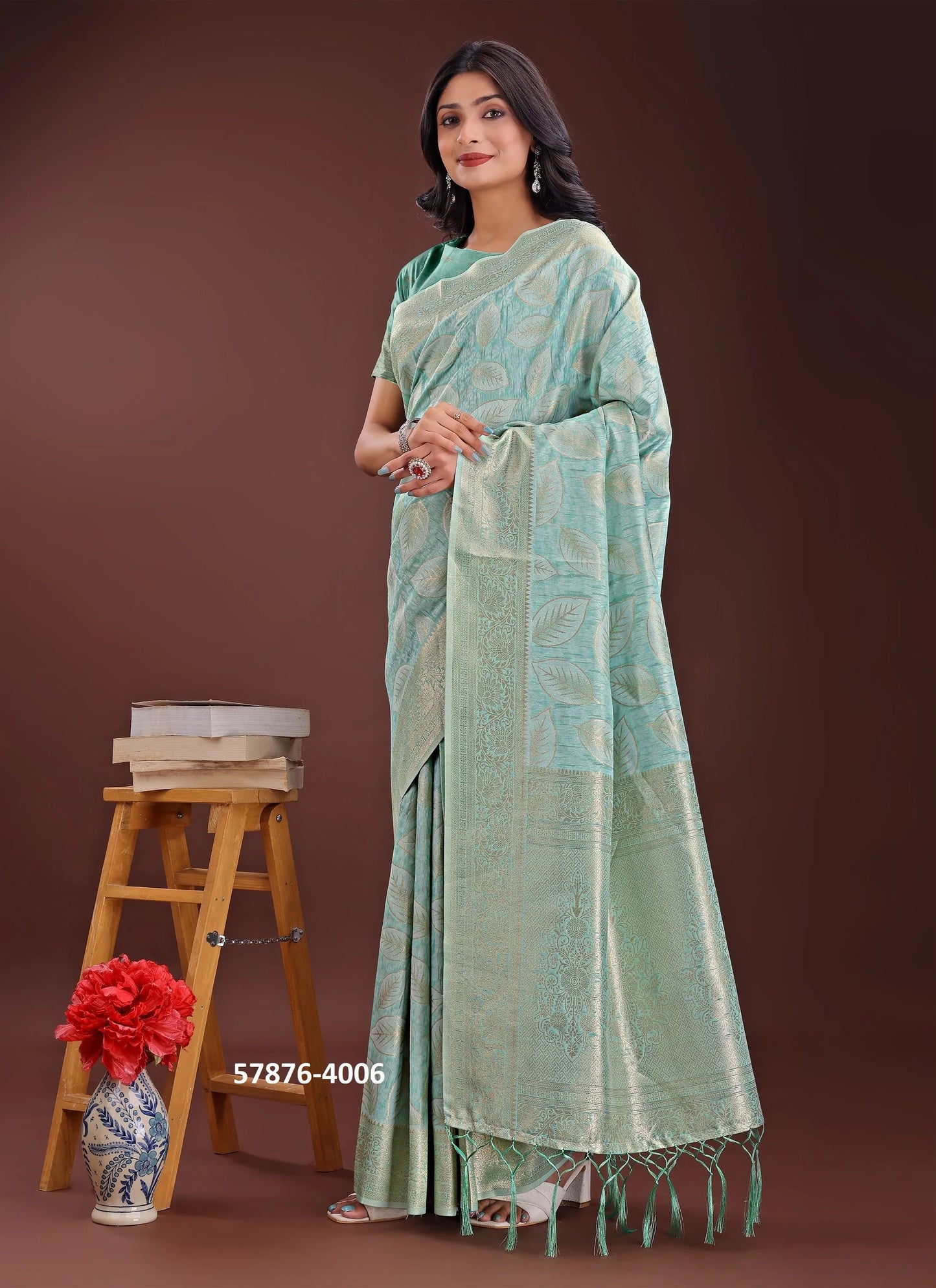 Light Teal Blue Cotton Woven Evening-Wear Handloom Saree