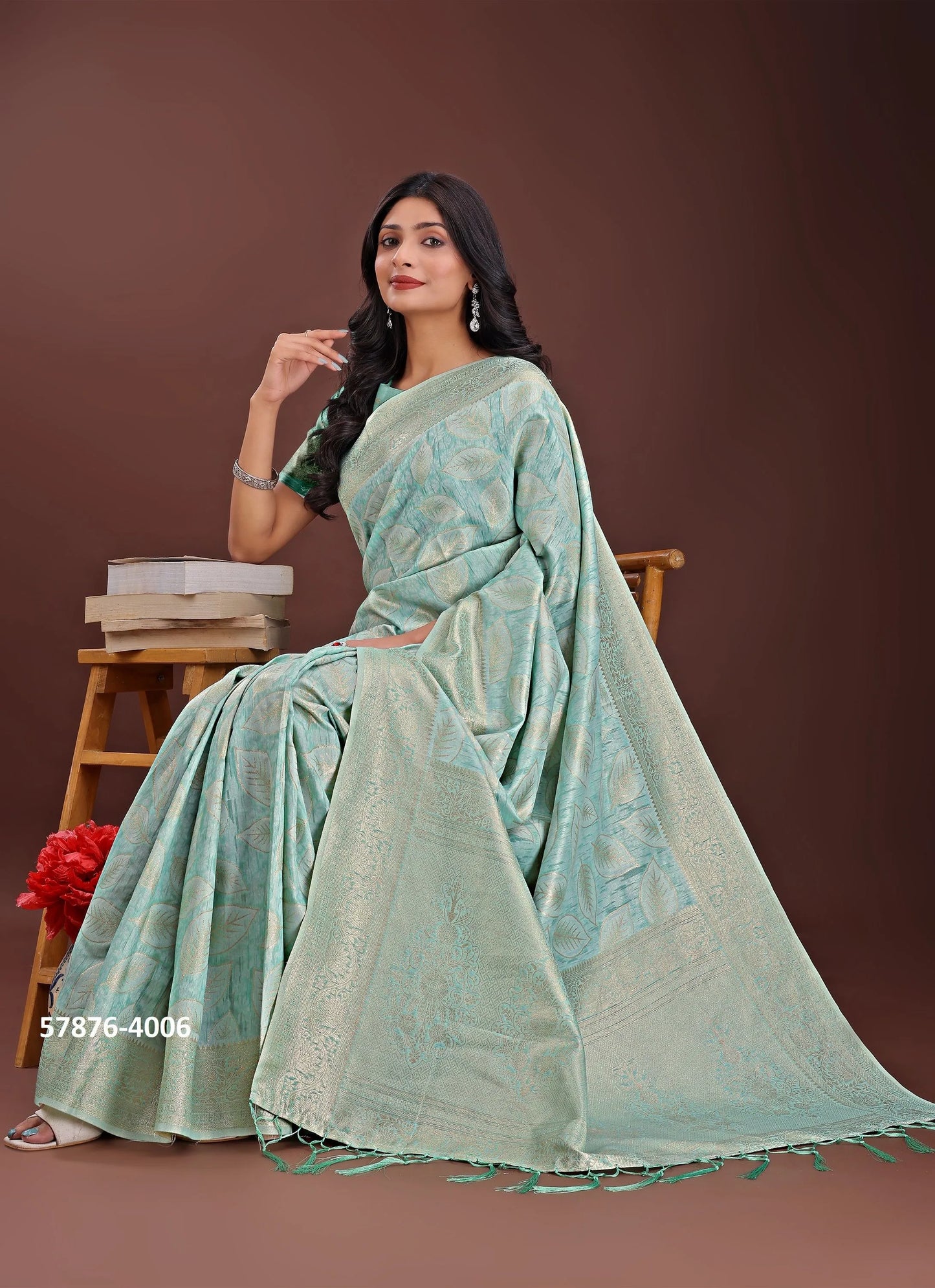 Light Teal Blue Cotton Woven Evening-Wear Handloom Saree