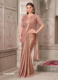 Mauve Satin Silk Embroidered Party-Wear Boutique-Style Saree
