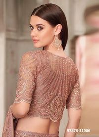 Mauve Satin Silk Embroidered Party-Wear Boutique-Style Saree