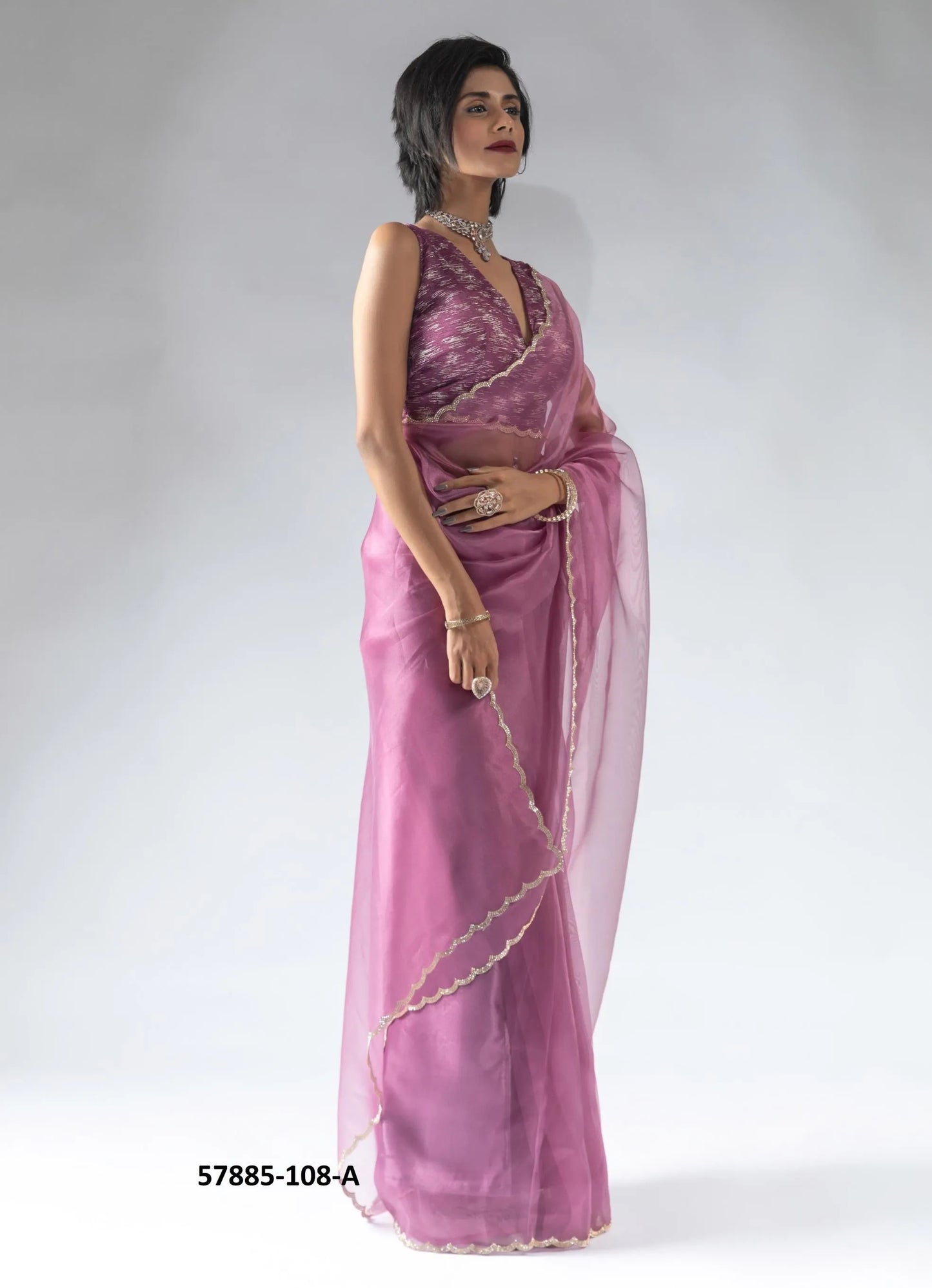 Mauve Pink Organza Zarkan-Work Evening-Wear Ready-To-Wear Saree