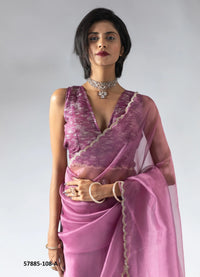 Mauve Pink Organza Zarkan-Work Evening-Wear Ready-To-Wear Saree