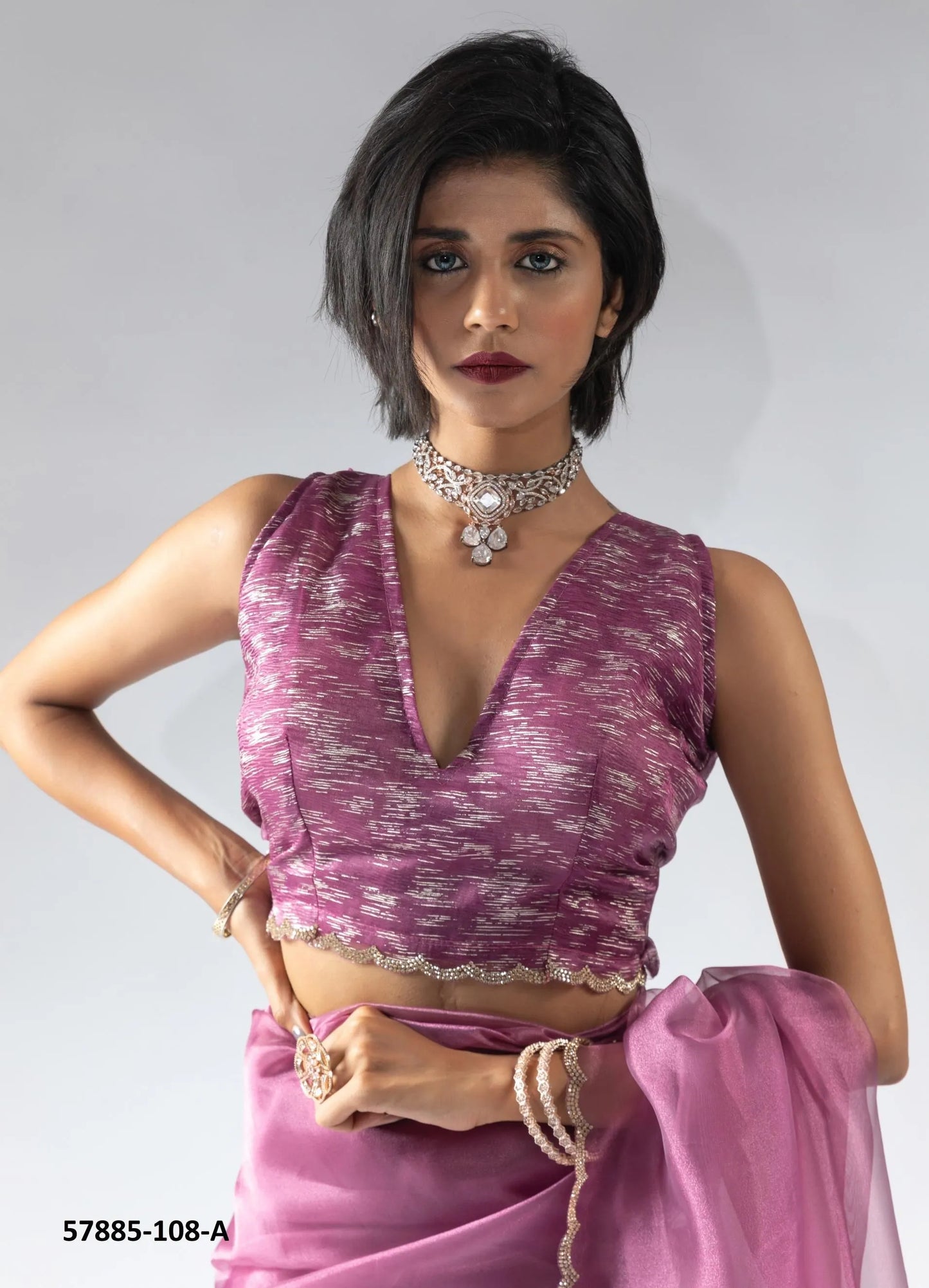 Mauve Pink Organza Zarkan-Work Evening-Wear Ready-To-Wear Saree