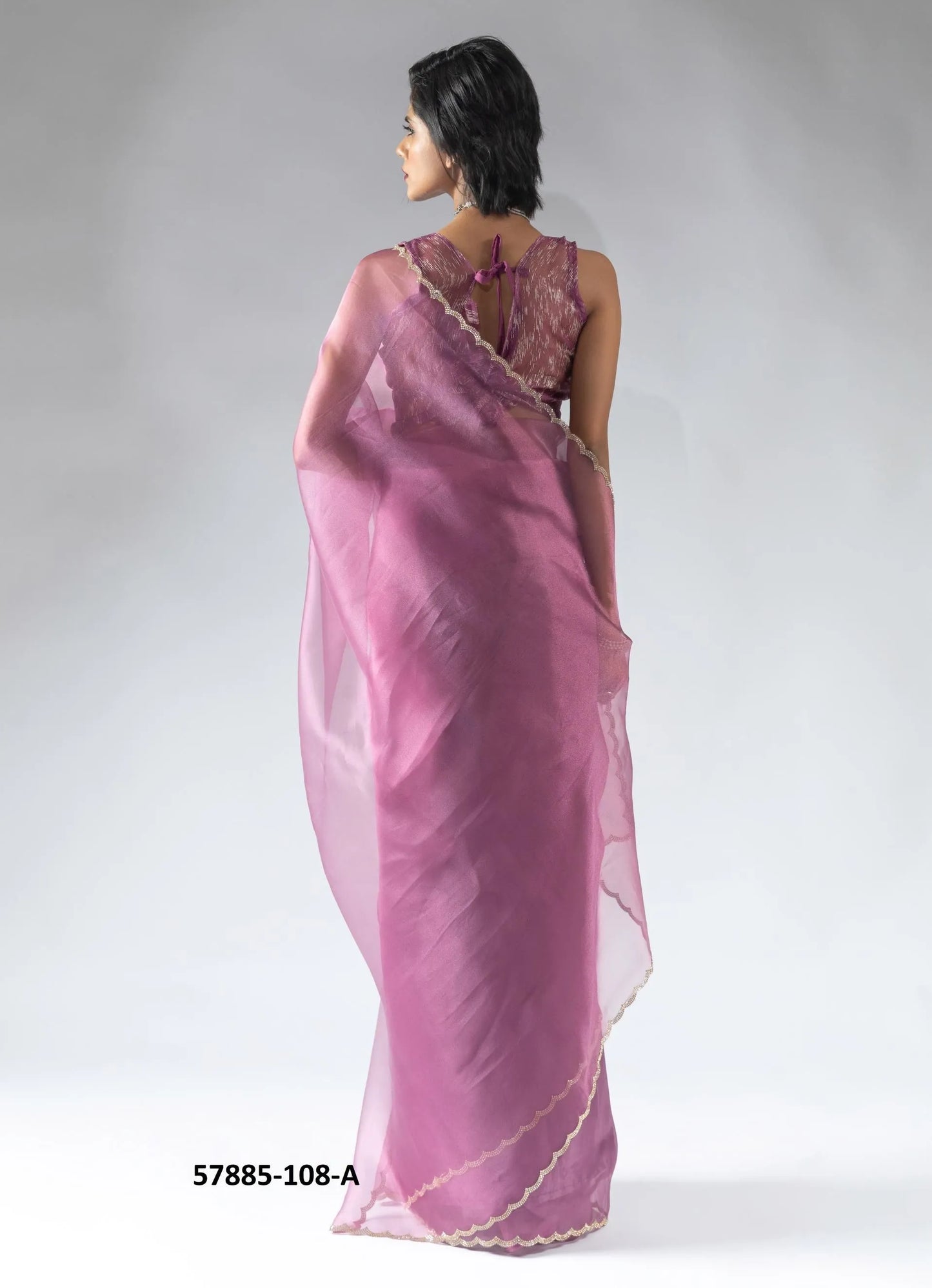 Mauve Pink Organza Zarkan-Work Evening-Wear Ready-To-Wear Saree