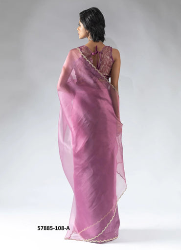 Mauve Pink Organza Zarkan-Work Evening-Wear Ready-To-Wear Saree