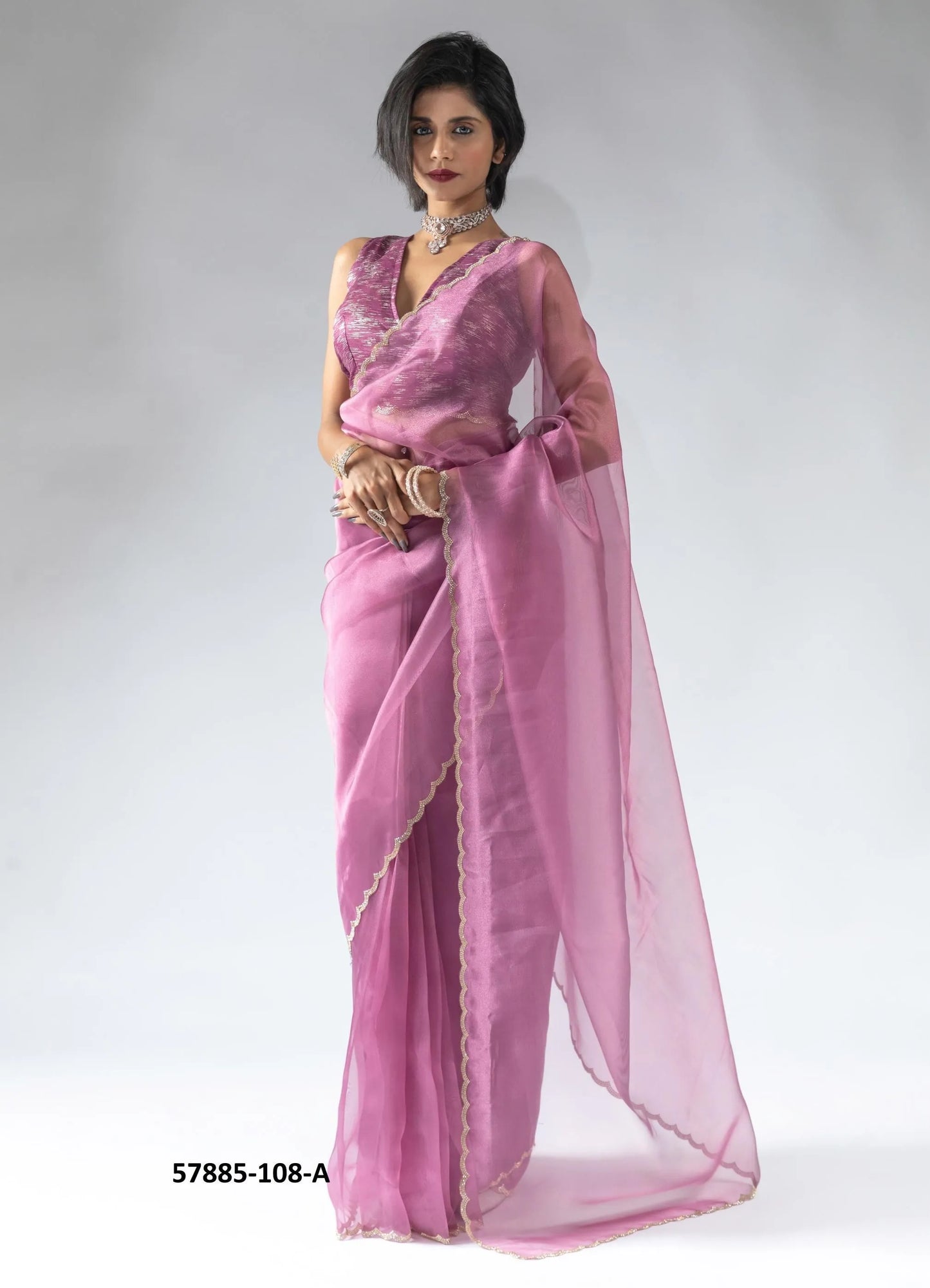 Mauve Pink Organza Zarkan-Work Evening-Wear Ready-To-Wear Saree