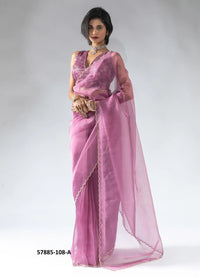 Mauve Pink Organza Zarkan-Work Evening-Wear Ready-To-Wear Saree