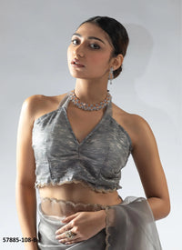 Silver Gray Organza Zarkan-Work Evening-Wear Ready-To-Wear Saree