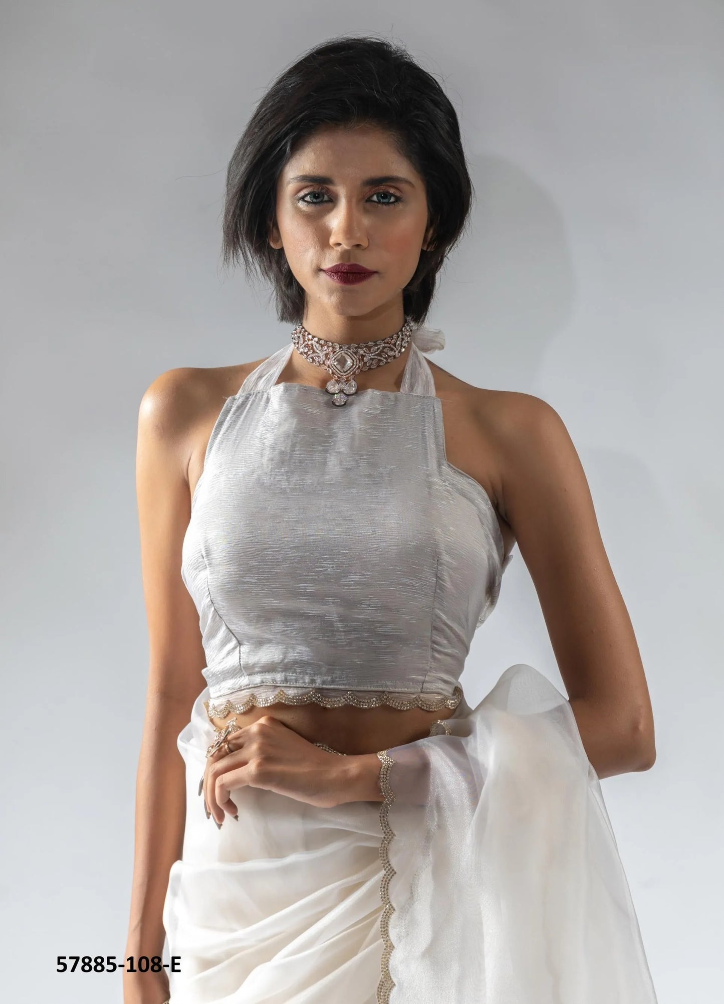 White Organza Zarkan-Work Evening-Wear Ready-To-Wear Saree