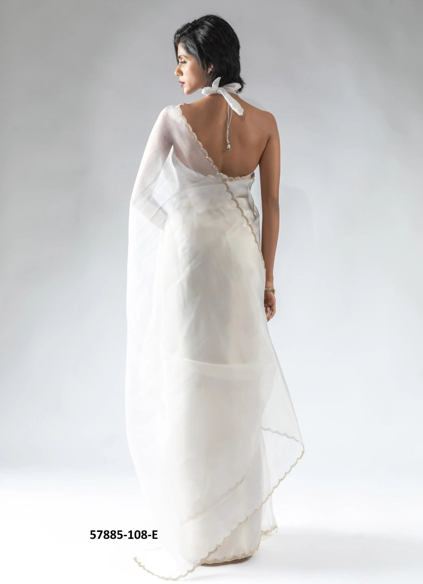 White Organza Zarkan-Work Evening-Wear Ready-To-Wear Saree