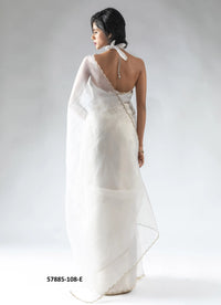 White Organza Zarkan-Work Evening-Wear Ready-To-Wear Saree