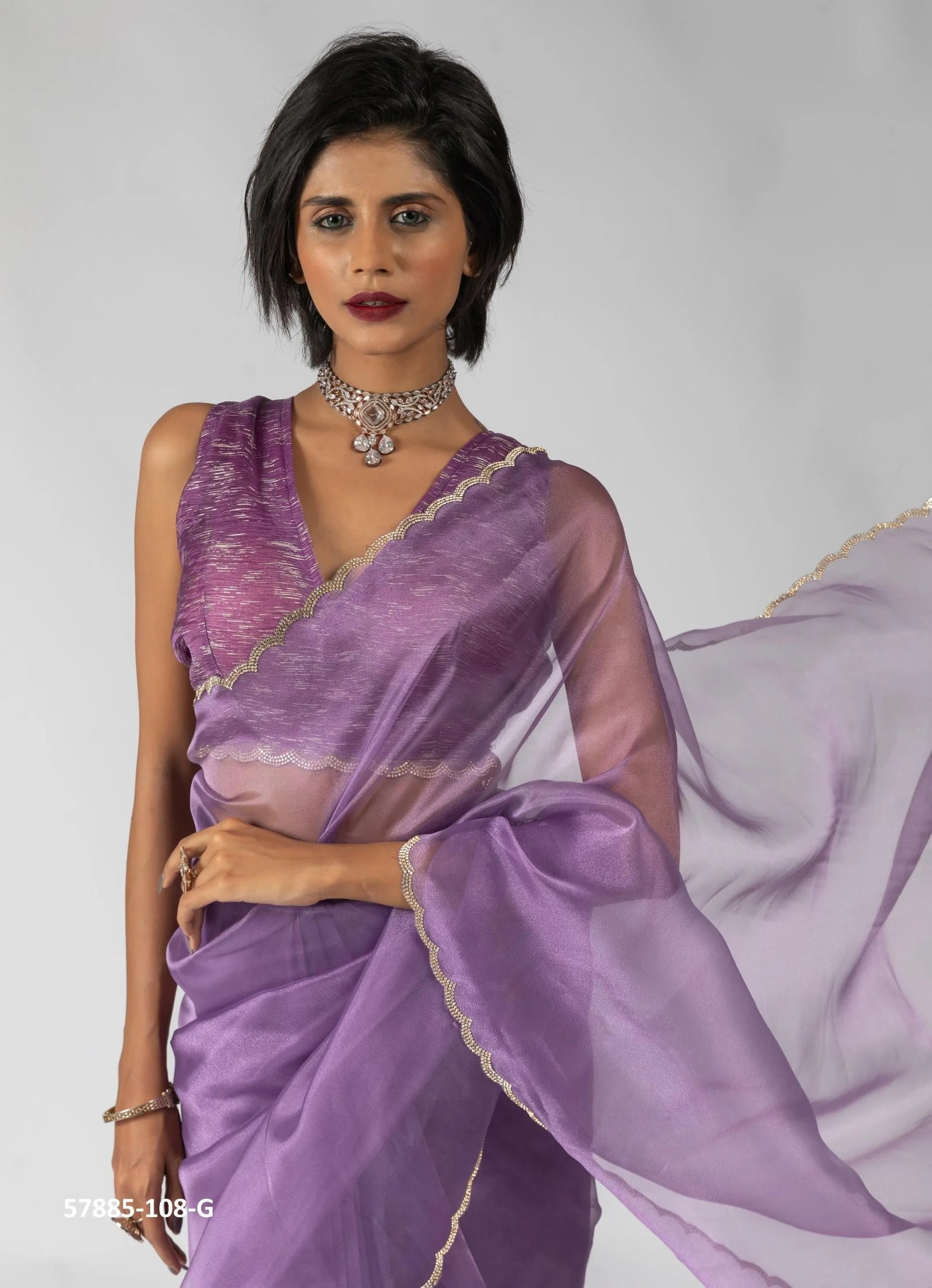 Lavender Organza Zarkan-Work Evening-Wear Ready-To-Wear Saree