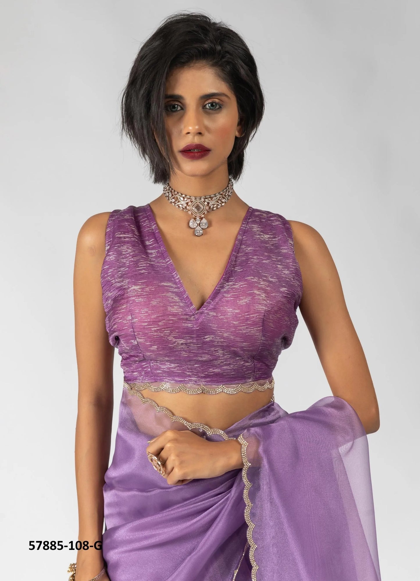 Lavender Organza Zarkan-Work Evening-Wear Ready-To-Wear Saree