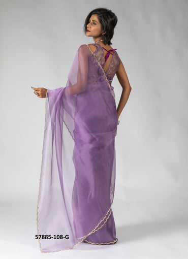 Lavender Organza Zarkan-Work Evening-Wear Ready-To-Wear Saree