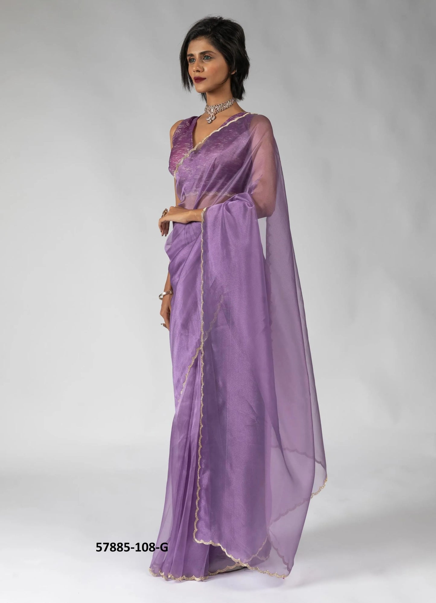 Lavender Organza Zarkan-Work Evening-Wear Ready-To-Wear Saree
