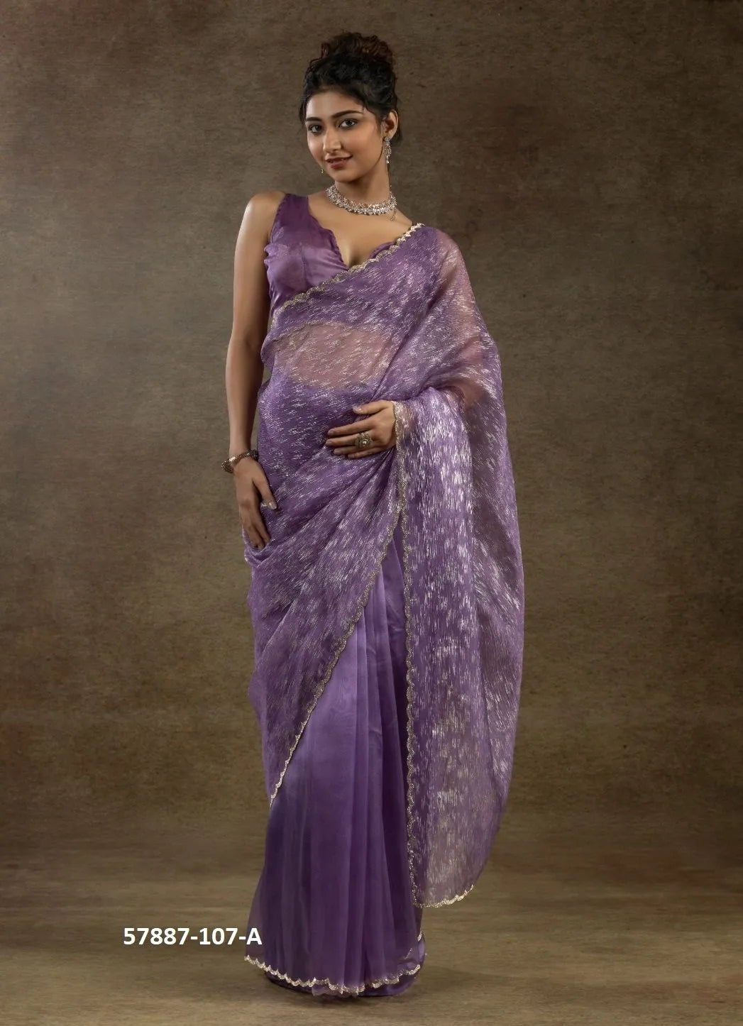 Lavender Organza Zarkan-Work Evening-Wear Ready-To-Wear Saree