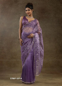 Lavender Organza Zarkan-Work Evening-Wear Ready-To-Wear Saree