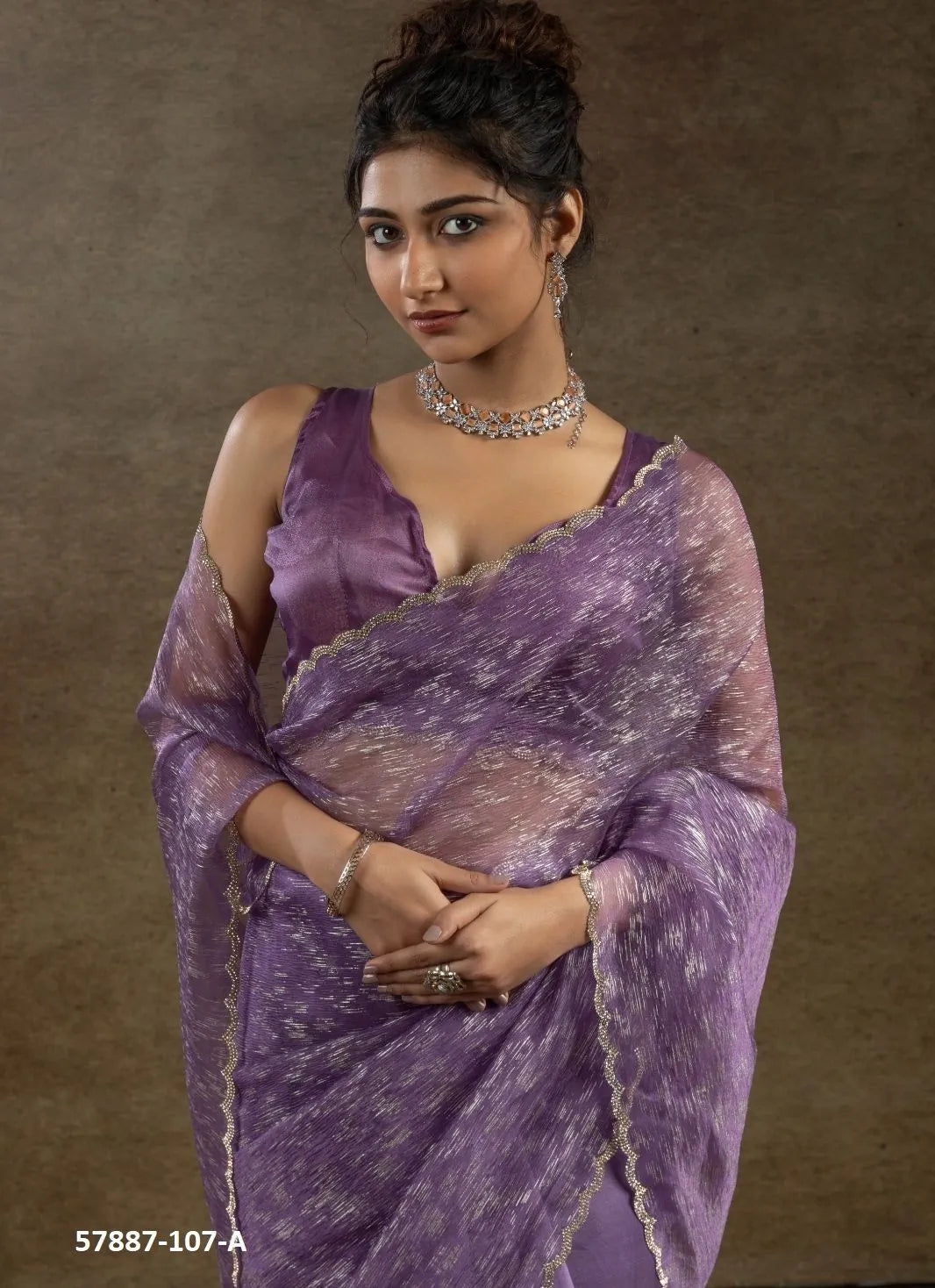 Lavender Organza Zarkan-Work Evening-Wear Ready-To-Wear Saree