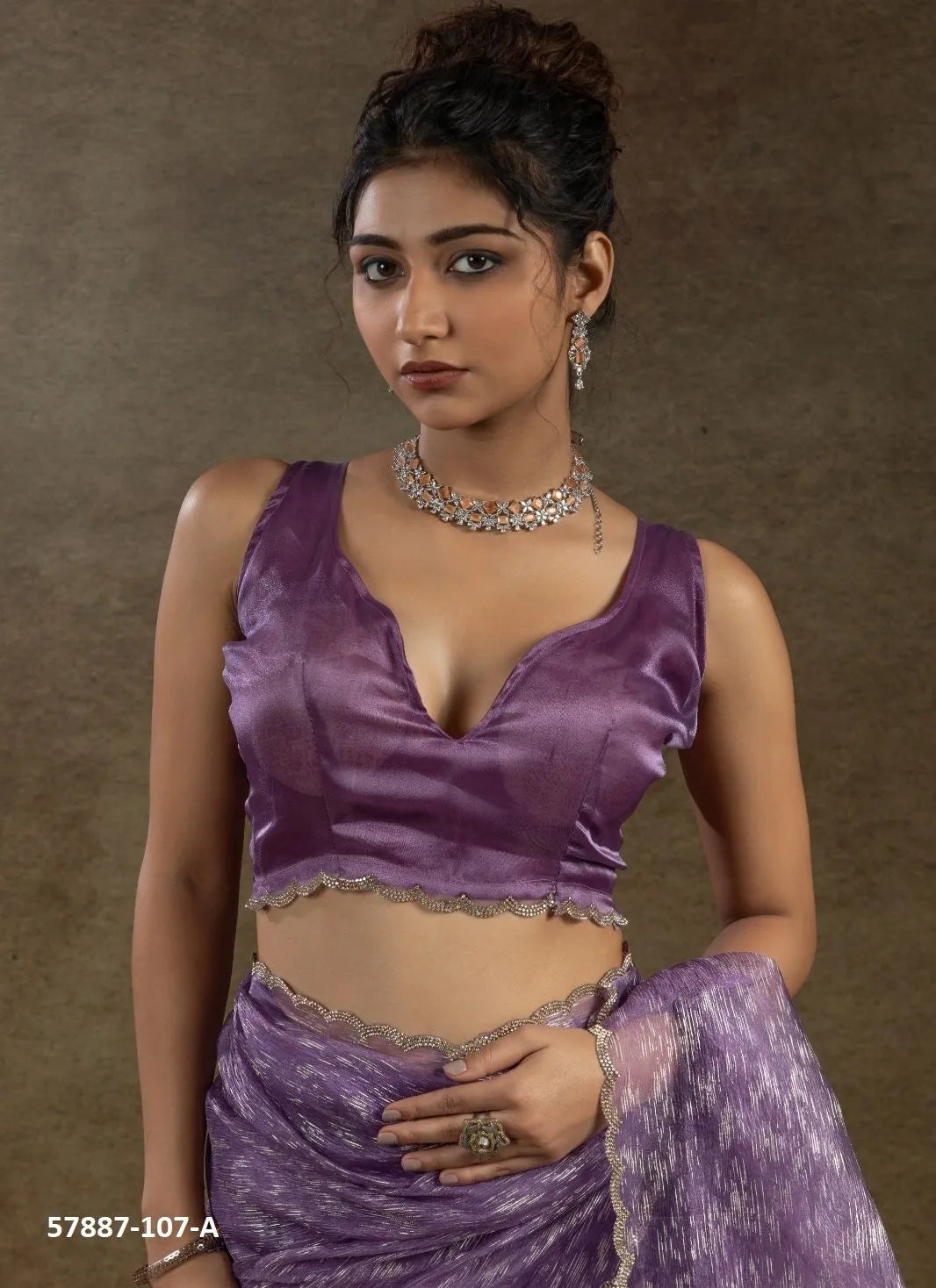 Lavender Organza Zarkan-Work Evening-Wear Ready-To-Wear Saree