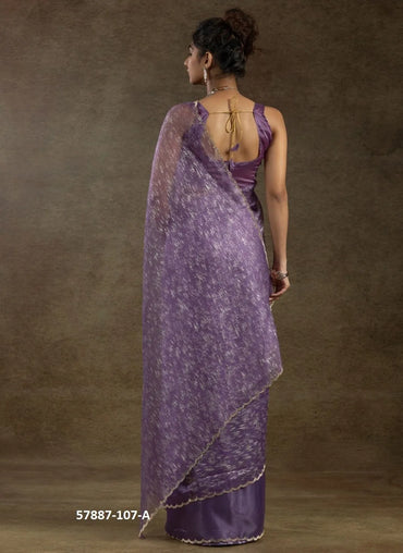 Lavender Organza Zarkan-Work Evening-Wear Ready-To-Wear Saree