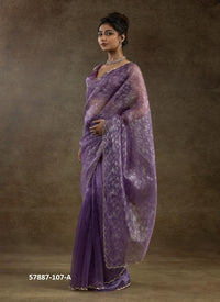 Lavender Organza Zarkan-Work Evening-Wear Ready-To-Wear Saree