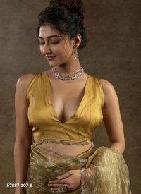 Golden Brown Organza Zarkan-Work Evening-Wear Ready-To-Wear Saree