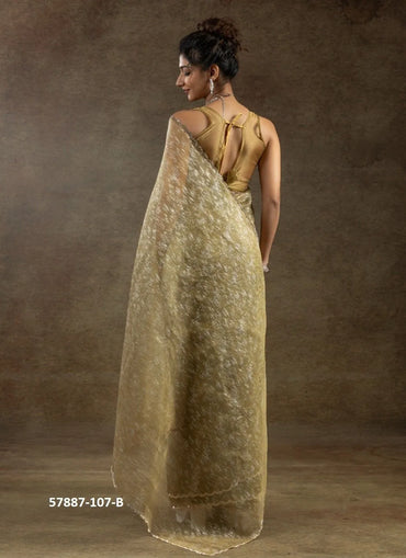 Golden Brown Organza Zarkan-Work Evening-Wear Ready-To-Wear Saree