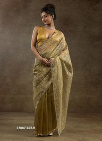 Golden Brown Organza Zarkan-Work Evening-Wear Ready-To-Wear Saree