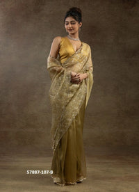 Golden Brown Organza Zarkan-Work Evening-Wear Ready-To-Wear Saree