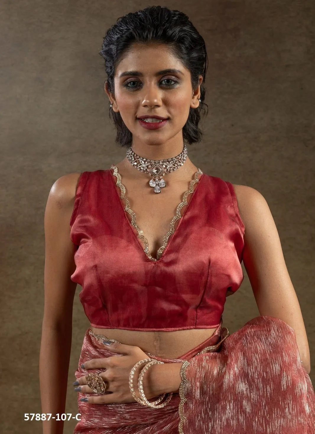 Maroon Organza Zarkan-Work Evening-Wear Ready-To-Wear Saree