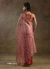 Maroon Organza Zarkan-Work Evening-Wear Ready-To-Wear Saree