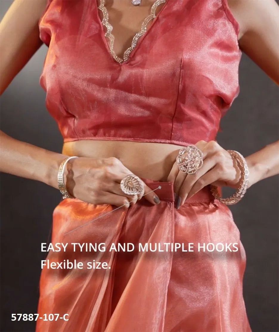 Maroon Organza Zarkan-Work Evening-Wear Ready-To-Wear Saree
