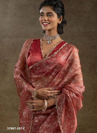 Maroon Organza Zarkan-Work Evening-Wear Ready-To-Wear Saree