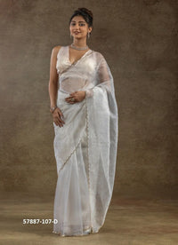 White Organza Zarkan-Work Evening-Wear Ready-To-Wear Saree