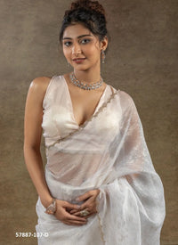 White Organza Zarkan-Work Evening-Wear Ready-To-Wear Saree